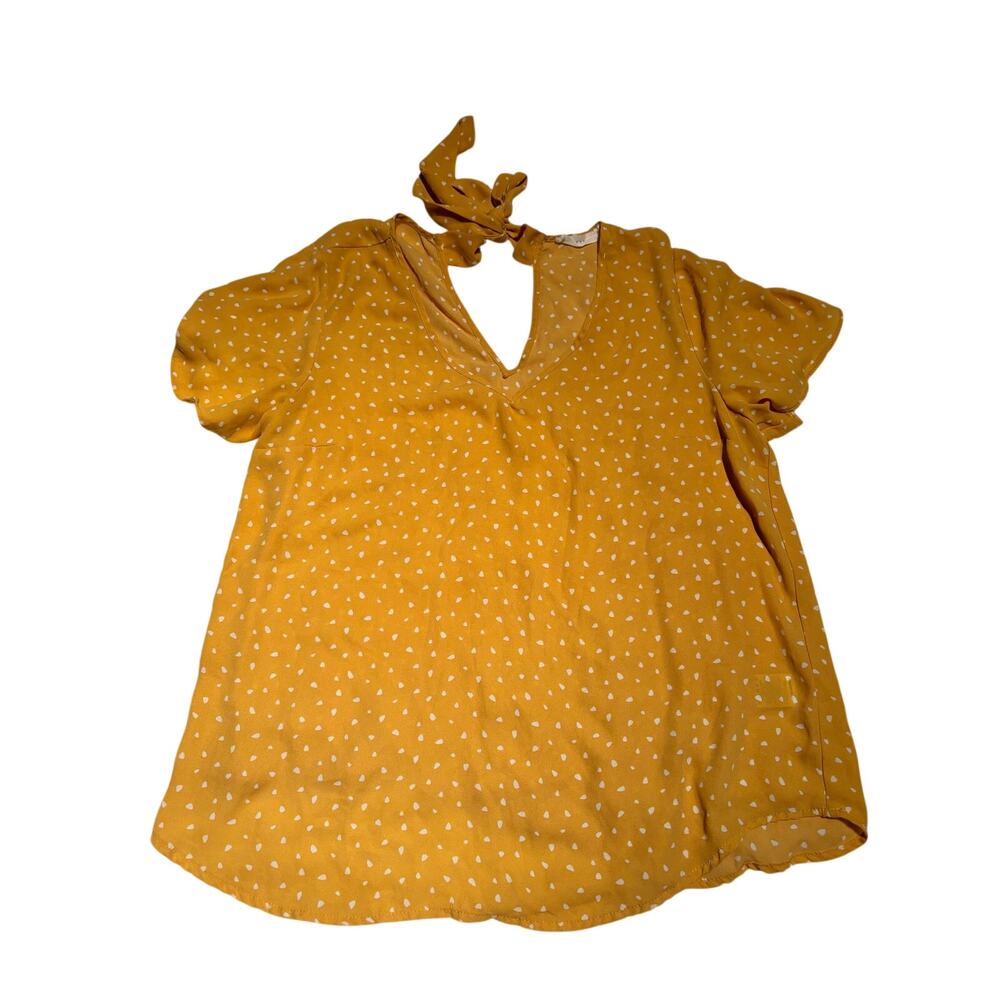Lush Mustard Polka Dot Keyhole Tie Back Top Women's Medium Boho
